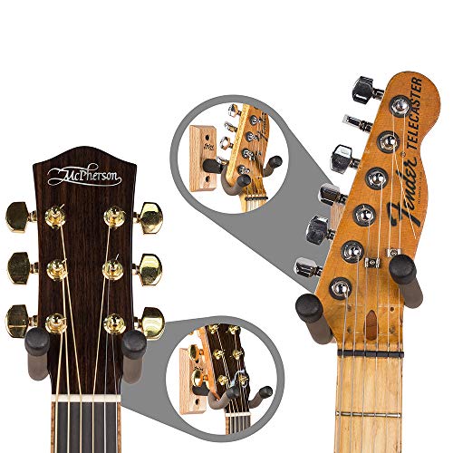 String Swing Guitar Hanger Holder for Electric Acoustic and Bass Guitars Stand Accessories Home or Studio Wall - Musical Instruments Safe without Hard Cases Oak Hardwood CC01K-O 2-Pack