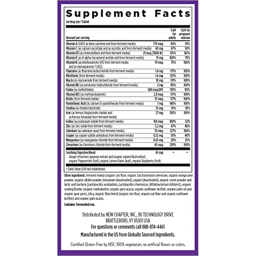 New Chapter Prenatal Vitamins Prenatal Multivitamin with Methylfolate + Choline for Healthy Mom Baby , One Daily, 30 Count