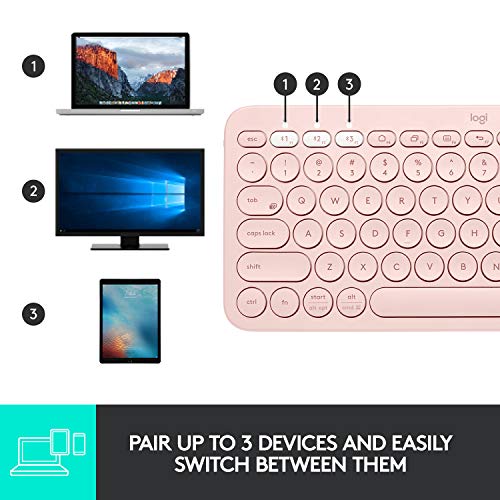 Logitech K380 Wireless Multi-Device Keyboard for Windows, Apple iOS, Apple TV android or Chrome, Bluetooth, Compact Space-Saving Design, PC/Mac/Laptop/Smartphone/Tablet - Rose