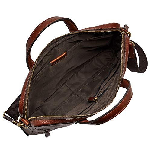 Fossil Men's Haskell Leather Single Zip Briefcase Messenger Device Bag, Cognac , (Model: MBG9343222)