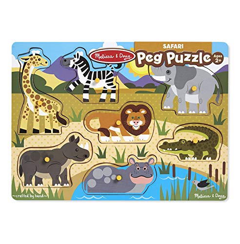 Melissa and Doug World of Animals Wooden Peg Puzzles Set - Pets, Farm, and Safari