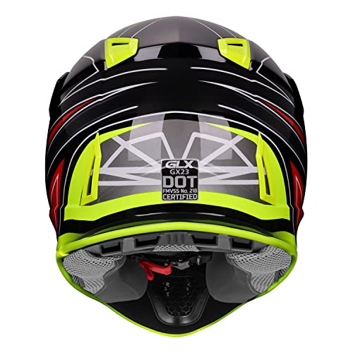 GLX GX23 Dirt Bike Off-Road Motocross ATV Motorcycle Full Face Helmet for Men Women, DOT Approved (Sear Yellow, X-Large)