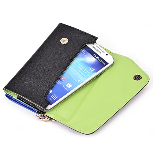Kroo Clutch Wallet with Wristlet and Crossbody Strap for Smartphones up to 6.3 Inch - Carrying Case - Frustration-Free Packaging - Black and Blue