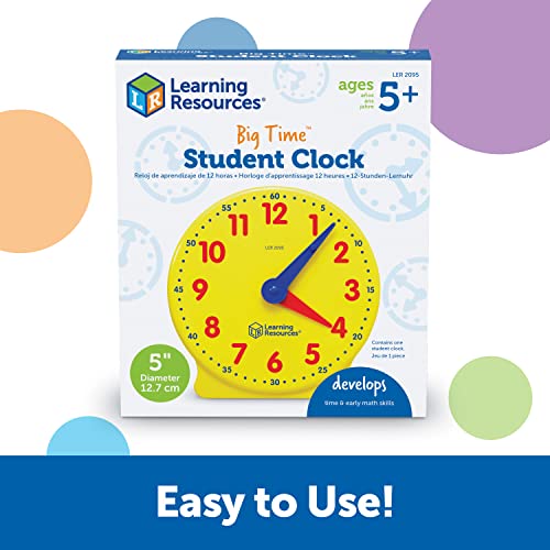 Learning Resources Big Time Student Clock, Teaching and Demonstration Clock, Develops Time and Early Math Skills, Clock for Learning, 12 Hour, Ages 5+