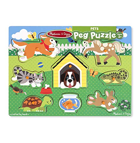 Melissa and Doug World of Animals Wooden Peg Puzzles Set - Pets, Farm, and Safari