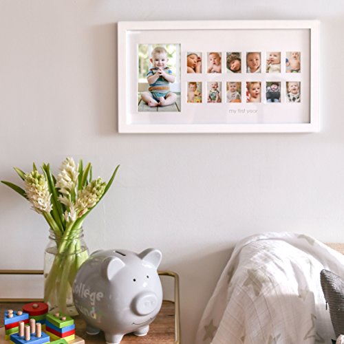 Pearhead My First Year Photo Moments Baby Keepsake Picture Frame, Baby’s First Year Photo Frame, Mother’s Day Accessory, Gender-Neutral Baby Milestone Nursery Wall Décor, 13 Photo Inserts, White