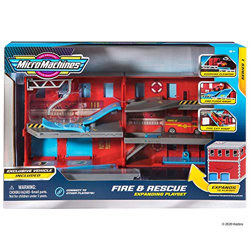 Micro Machines Core Playset, Fire and Rescue - Expandable and Connectable to Other MM Sets, Includes One Exclusive Vehicle - Collect Them All