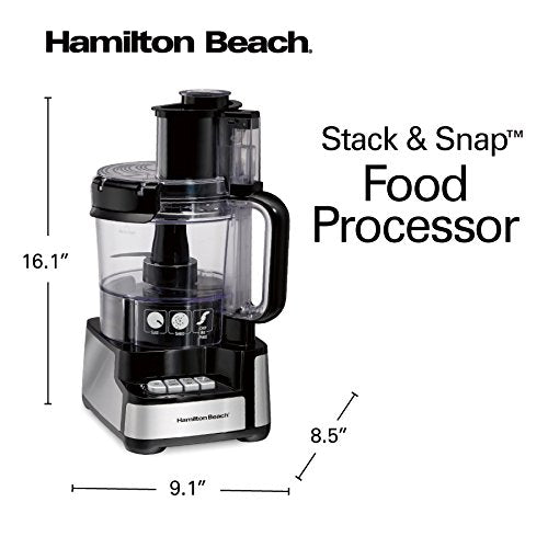 Hamilton Beach Stack and Snap Food Processor and Vegetable Chopper, BPA Free, Stainless Steel Blades, 12 Cup Bowl, 2-Speed 450 Watt Motor, Black (70725A)