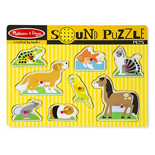 Melissa and Doug Pets Sound Puzzle - Wooden Peg Puzzle With Sound Effects (8 pcs) - Chunky Baby Puzzle, Animal Sounds Puzzles For Toddlers And Preschoolers Ages 2+