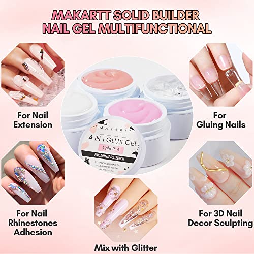 Makartt Solid Builder Nail Gel Kit Nail Extension,All in One Spring Hard Gel Nail Kit Gel Base Top Coat UV LED Nail Lamp Nail File Dual Forms Gel Picker Cuticle Pusher Silicone Molds Sculpting Brush
