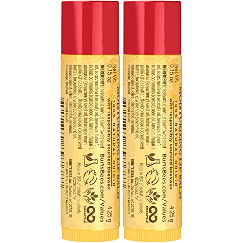 Burt's Bees Mothers Day Lip Balm Gifts for Mom, Moisturizing Lip Care, for All Day Hydration, 100% Natural, Strawberry (2 Pack)