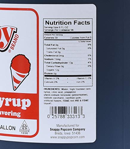 Snappy Blue Raspberry Sno Cone Syrup, 1 Gallon128 Ounce