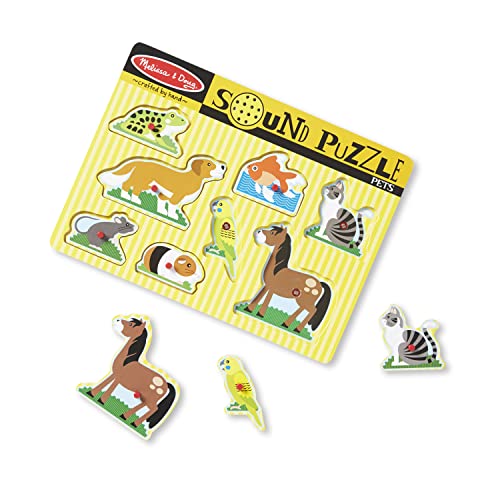 Melissa and Doug Pets Sound Puzzle - Wooden Peg Puzzle With Sound Effects (8 pcs) - Chunky Baby Puzzle, Animal Sounds Puzzles For Toddlers And Preschoolers Ages 2+