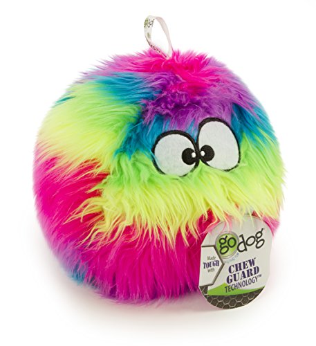 goDog Furballz Squeaky Plush Ball Dog Toy, Chew Guard Technology - Rainbow, Large, for All Breed Sizes