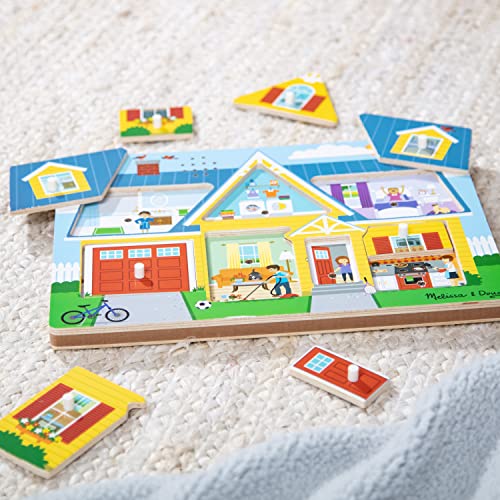 Melissa and Doug Around the House Sound Puzzle - Wooden Peg Puzzle (8 pcs) - Chunky Puzzles, Wooden Puzzle With Knobs, Wooden Sound Puzzles For Toddlers Ages 2+