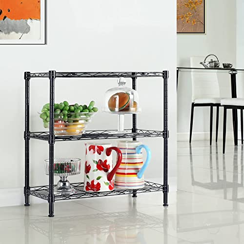 SINGAYE 3 Shelf Wire Shelving Unit Adjustable Storage Shelving 21.26”W x 11.41”D x 22.83”H (Black)