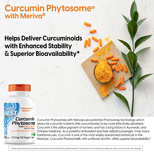 Doctor's Best Curcumin Phytosome with Meriva, Non-GMO, Vegan, Gluten Free, Soy Free, Joint Support, 500 mg 60 Veggie Caps