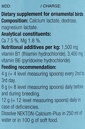 Nekton Calcium Plus - Calcium with Magnesium and Vitamins, White, 140g/5 oz