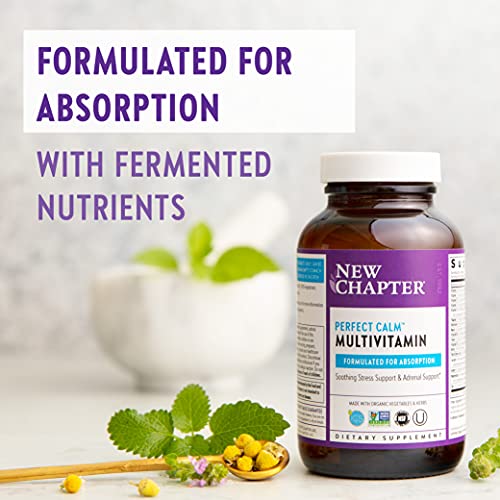 New Chapter Perfect Calm Multivitamin for Stress + Mood Support with B Vitamins + Holy + Lemon Balm + Organic Non-GMO Ingredients, Basil, 144 Count (Pack of 1)