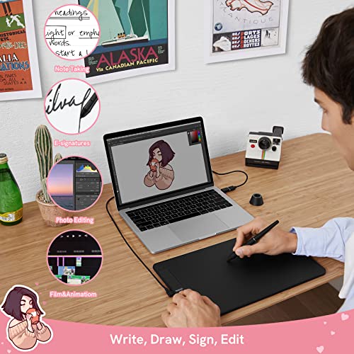 Graphics Drawing Tablet, PNBOO PN1060 10 x 6 inch Large Graphic Tablet with 8192 Passive Pen 8 Hot Keys, for Paint, Design, Art Creation Sketch, for Chromebook/Linux/Android/Windows/Mac