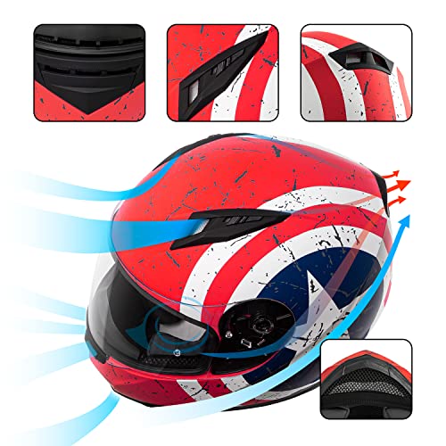 VCAN VX Lightweight Full Face Motorcycle Street Bike Helmet with Extra Tinted Visor DOT and ECE 22.05 Approved (Rebel Star, Large)