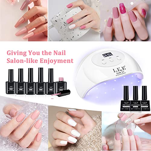 LKE Gel Nail Polish Kit with U V Light Starter Kit, 72W LED UV Nail Lamp with 6 Colors Nude Pink White Gel Nail Polish Set with Gel Top and Base Coat Nail Art DIY Manicure Gel Nail Kit Gifts for Women