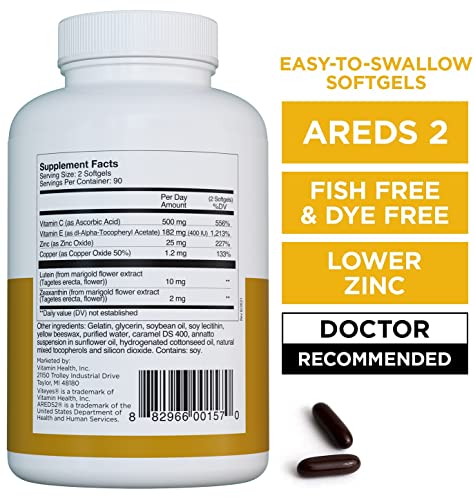 Viteyes AREDS 2 Classic Macular Health Formula Softgels, Eye Health Vitamin to Support Macular Health, Lower Zinc, Eye Vitamins, Macular Vitamins, Beta-Carotene Free, 180 Softgels