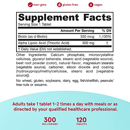 Jarrow Formulas Alpha Lipoic Sustain 300 mg - Antioxidant + Biotin - Glucose Metabolism and Energy Production Support - Releases ALA Over Longer Period - Up to 120 Servings (PACKAGING MAY VARY)