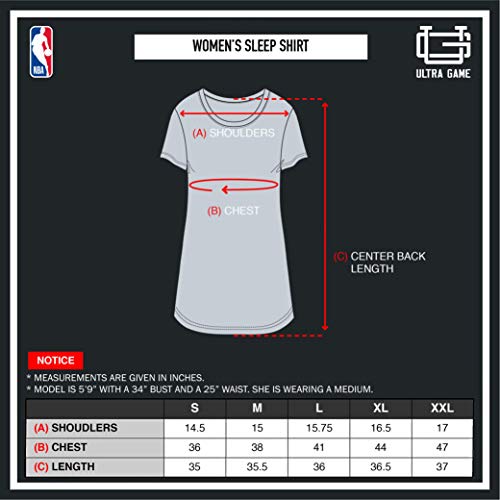 Ultra Game NBA Milwaukee Bucks Womens Super Soft Sleepwear Pajama Loungewear Tee Shirt Nightgown, Heather Gray, Small