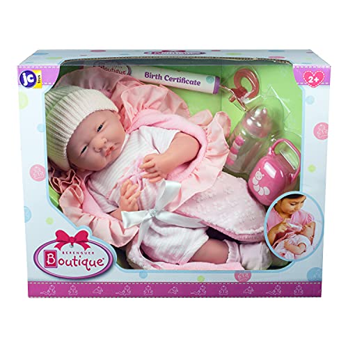 JC Toys 18780 La Newborn Soft Body Boutique Baby Doll, 15.5-Inch, Pink