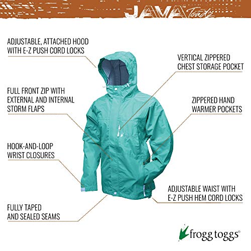 FROGG TOGGS Women's Java Toadz 2.5 Ultra Light Waterproof Breathable Rain Jacket, Seafoam, X-Large