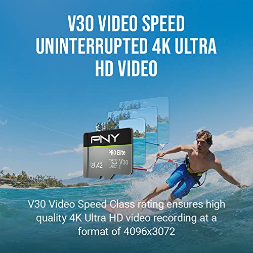 PNY 1TB PRO Elite Class 10 U3 V30 microSDXC Flash Memory Card - 100MB/s, Class 10, U3, V30, A2, 4K UHD, Full HD, UHS-I, micro SD