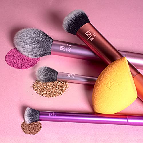 Real Techniques Everyday Essentials Kit, Makeup Brushes and Makeup Blending Sponge, Makeup Tools For Foundation, Blush, Bronzer, and Eyeshadow, Synthetic Bristles, 5 Piece Set