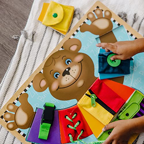 Melissa and Doug Basic Skills Puzzle Board - Wooden Educational Toy - Learn To Button Busy Board, Activity Board For Fine Motor Skills, Developmental Toy For Toddlers Ages 3+