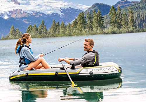 Intex Seahawk 2, 2-Person Inflatable Boat Set with French Oars and High Output -Air -Pump (Latest Model)