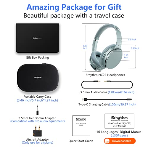 Srhythm NC25 Wireless Headphones Bluetooth 5.3,Lightweight Noise Cancelling Headset Over-Ear with Low Latency,Game Mode