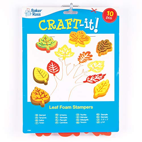 Baker Ross EF861 Foam Leaf Shaped Stampers - Pack of 10, Fall Stampers for Kids, Kids Foam Stamps, Fall Crafts for Kids