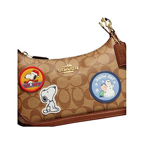 COACH Peanuts Teri Crossbody Bag With Snoopy Patches Khaki Redwood