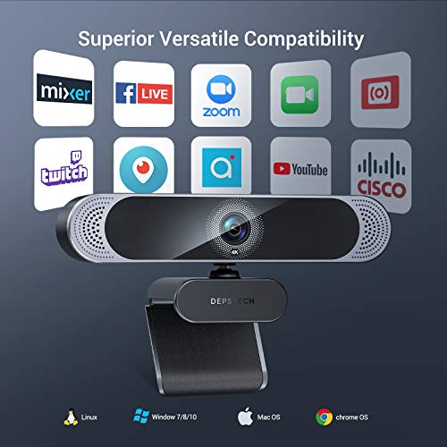 4K Webcam, DEPSTECH DW49 HD 8MP Sony Sensor Autofocus Webcam with Microphone, Privacy Cover and Tripod, Plug and Play USB Computer Web Camera for Pro Streaming/Online Teaching/Video Calling/Zoom/Skype