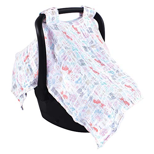 Hudson Baby Unisex Baby Muslin Cotton Car Seat and Stroller Canopy, Woodland Fox, One Size