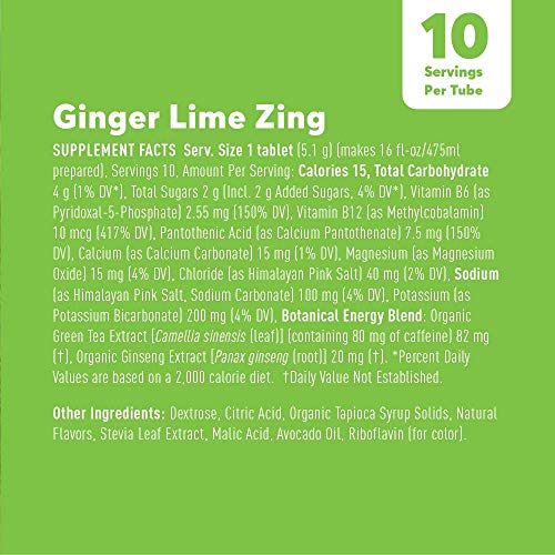 Nuun Energy: Electrolyte Drink Tablets, Caffeine, B Vitamins, Ginseng, Ginger Lime Zing, 80 Servings