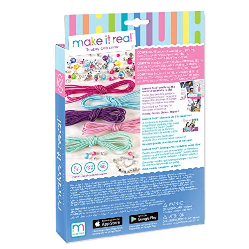 Make It Real: Rainbow Bling Bracelets Kit - Create 5 Unique Cord Charm Bracelets, 82 Pieces, Includes Play Tray, All-in-One, DIY Kit, Tweens and Girls, Arts and Crafts, Kids Ages 8+