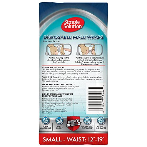 Simple Solution Disposable Dog Diapers for Male Dogs | Male Wraps with Super Absorbent Leak-Proof Fit | Excitable Urination, Incontinence, or Male Marking | Small | 12 Count