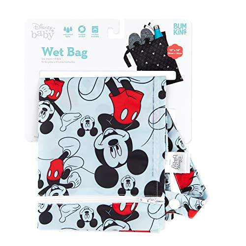 Bumkins Waterproof Wet Bag, Disney Washable, Reusable for Travel, Beach, Pool, Stroller, Diapers, Dirty Gym Clothes, Swimsuits, Toiletries, 12x14 – Mickey Mouse