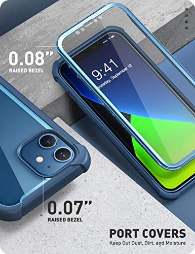 i-Blason Ares Series Designed for iPhone 12 Mini Case (2020), Dual Layer Rugged Clear Bumper Case with Built-in Screen Protector (Blue)