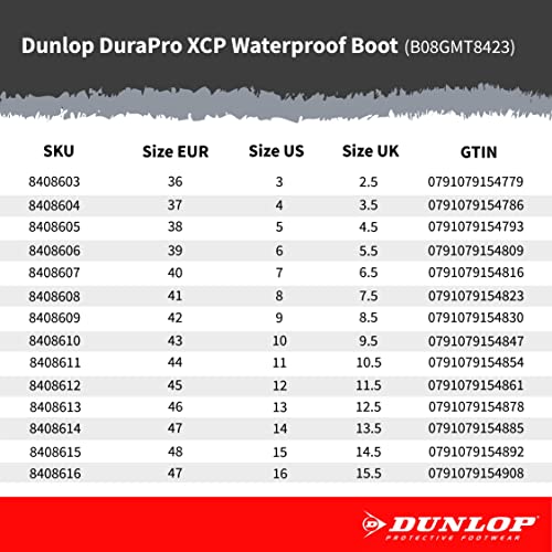Dunlop Protective Footwear,Durapro Xcp Steel Toe, 100% Waterproof Polyblend PVC Material, Comfortable DURAPRO Energizing Insoles, Lightweight and Durable Protective Footwear, 8408600.14, Size 14 US