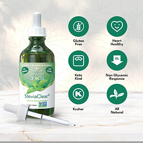 SweetLeaf SteviaClear Sweet Drops - Stevia Liquid Drops Sweetener, Pure Stevia Drops with No Bitter Aftertaste, Liquid Sugar Alternative, Zero Calorie, Keto Food, Non-GMO SweetLeaf Stevia, 4 Fl Oz