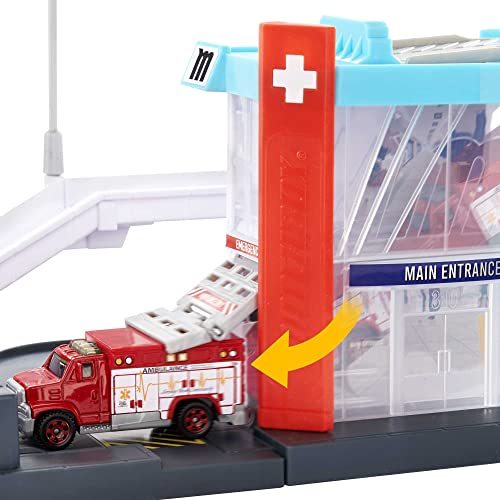 Matchbox Cars Playset, Action Drivers Helicopter Rescue with 1:64 Scale Toy Ambulance and Helicopter, Connects to Other Sets