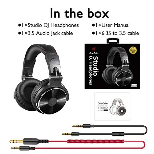 OneOdio Wired Over Ear Headphones Hi-Res Studio Monitor and Mixing DJ Stereo Headsets with 50mm Neodymium Drivers and 1/4 to 3.5mm Audio Jack for AMP Computer Recording Phone Piano Guitar Laptop - Black