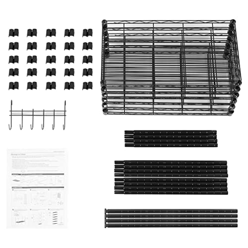 Homdox 6-Tier Storage Shelf Wire Shelving Unit Free Standing Rack Organization Adjustable Leveling Feet, Stainless Side Hooks, Black